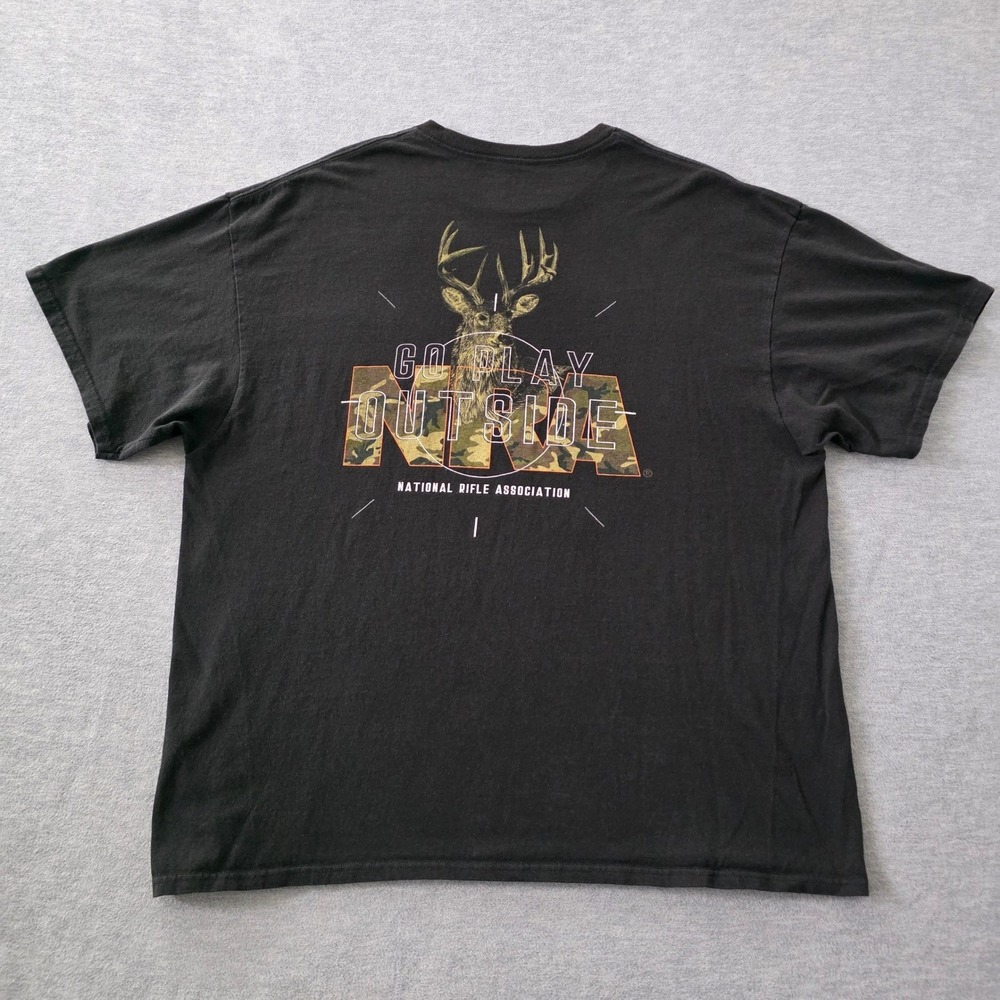 NRA Mens 2XL Black Go Play Outside Deer Camo Graphic T-Shirt Short Sleeve Cotton